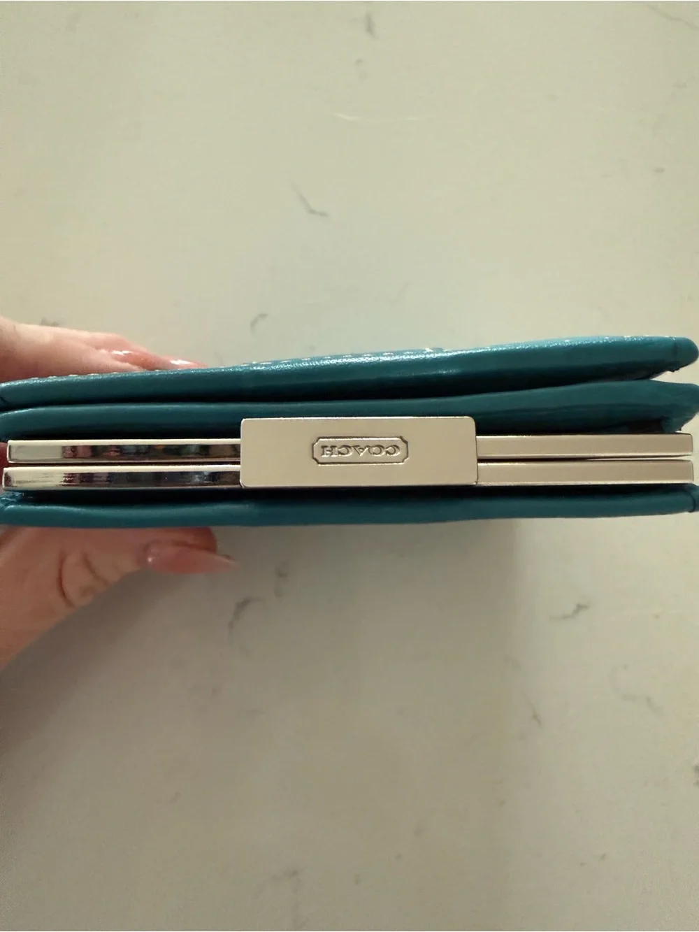 Vintage Coach Teal Green Leather Compact Wallet